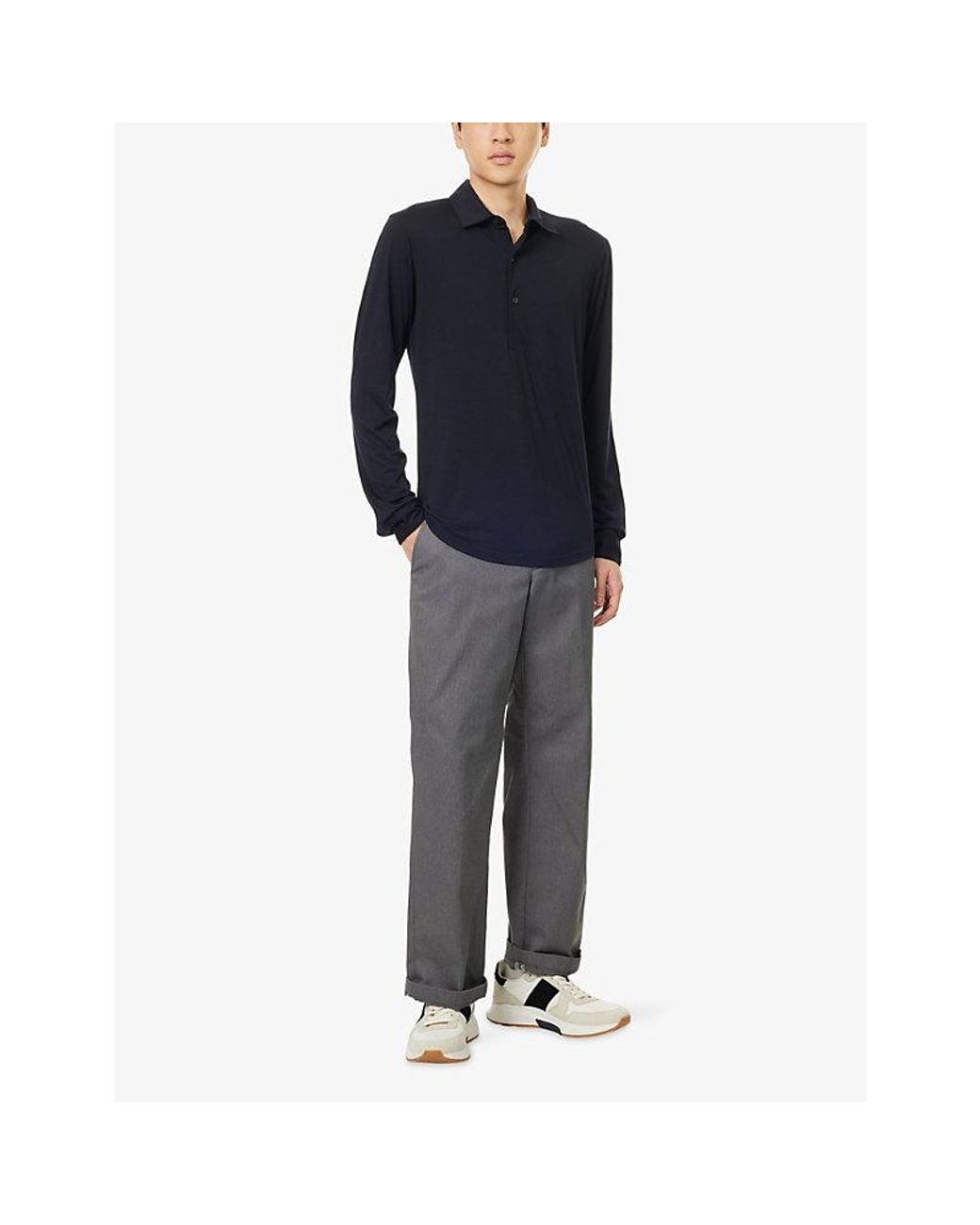 Orlebar Brown Blue Sebastian Ls Lux Long-Sleeves Wool Polo Shirt for men