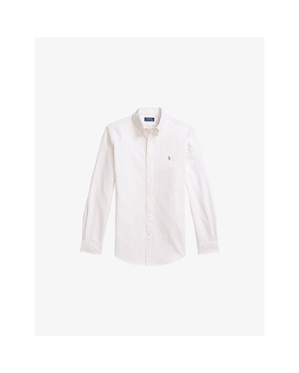 Polo Ralph Lauren White Custom-Fit Striped Cotton Oxford Shirt for men