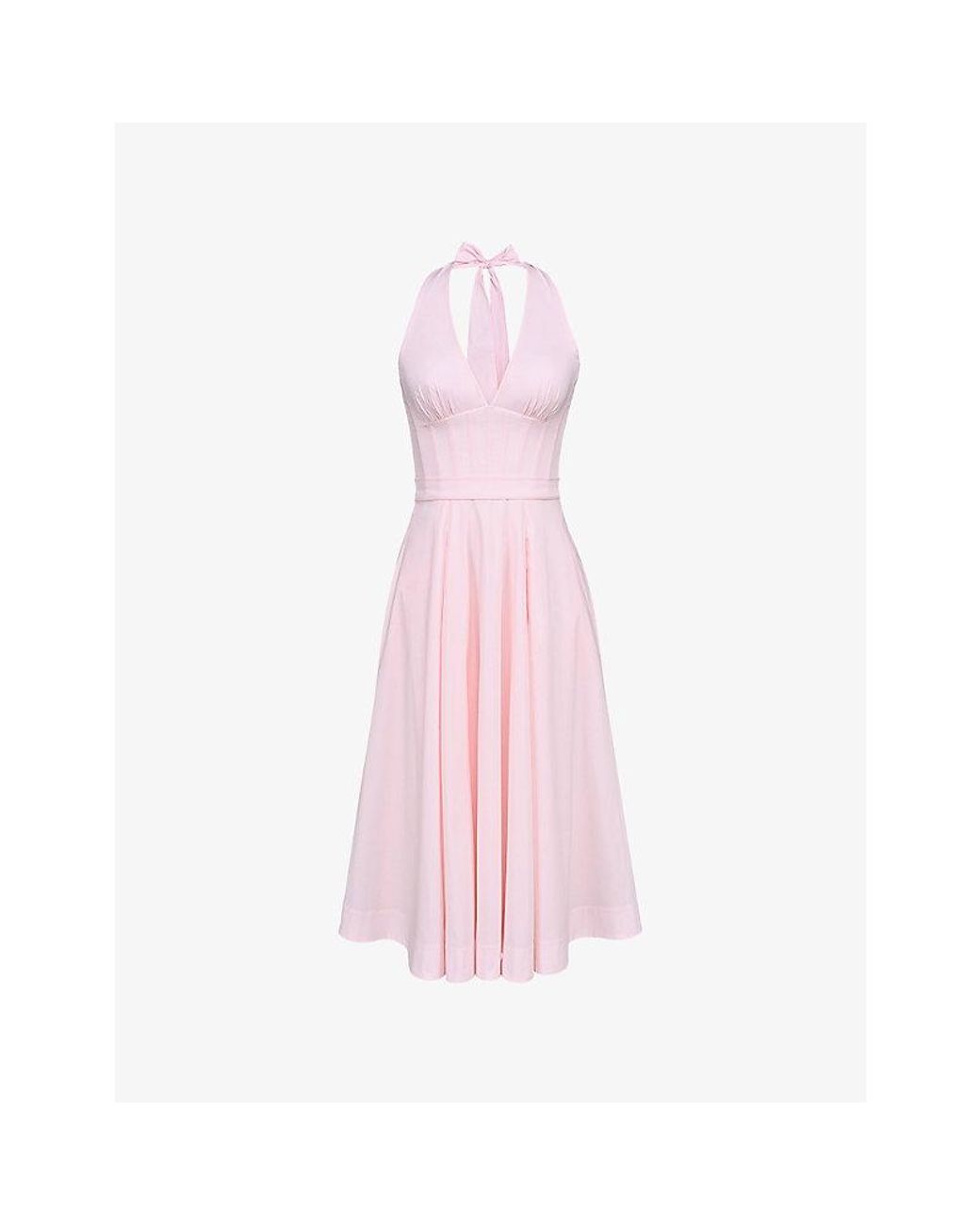House Of Cb Pink Allena Corset-Bodice Stretch-Cotton Midi Dress