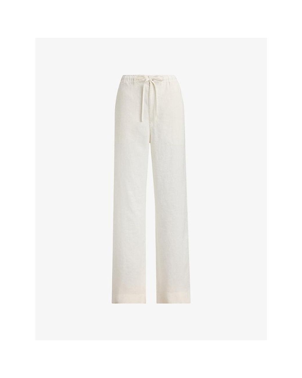 Polo Ralph Lauren White Drawstring Wide-Leg Linen Trousers