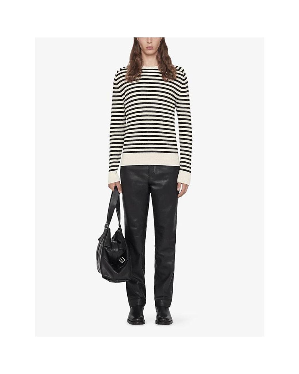 AllSaints Black Astrid Striped Metallic Wool-Blend Jumper for men