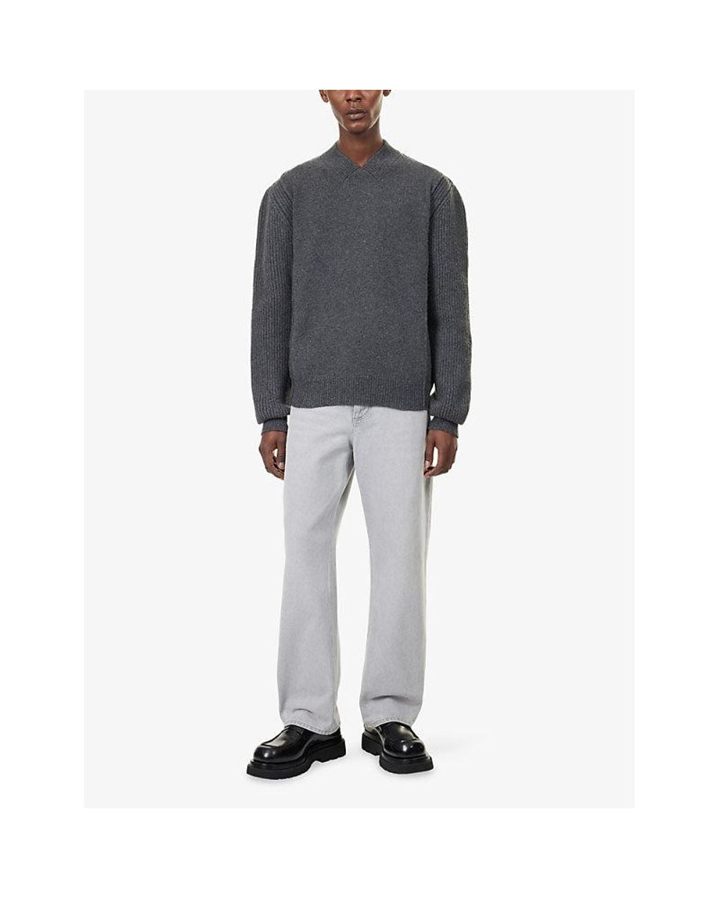 Marni Black V-Neck Rib-Knit Wool-Blend Jumper for men