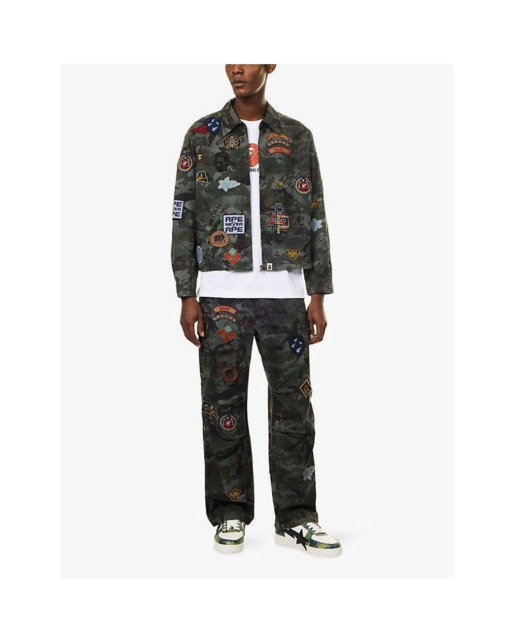 A Bathing Ape Green Hybrid Camo Multi Badge Cotton Jacket for men