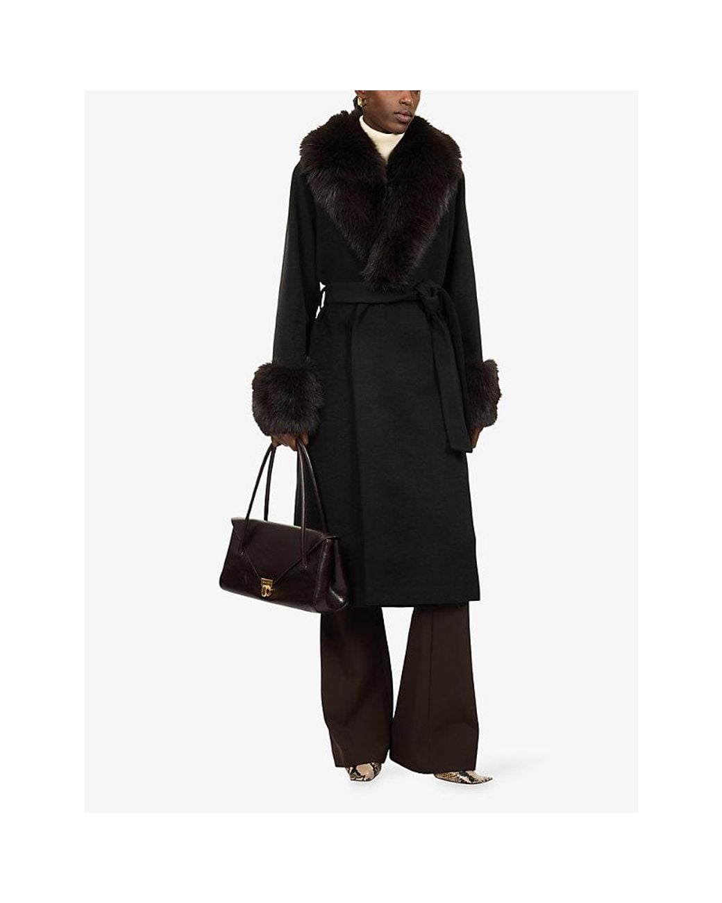 Jonathan Simkhai Black Kinsley Faux Fur Wool-Blend Coat