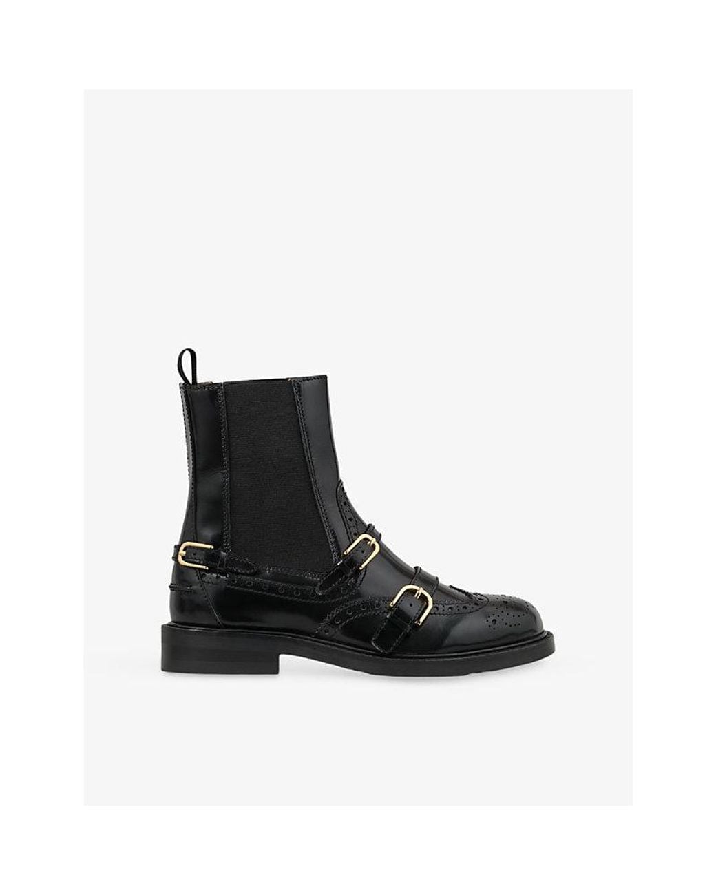 Sandro Black Buckle-Embellished Leather Chelsea Boots