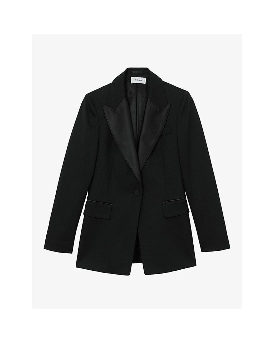Reiss Black Dakota Single-Breasted Wool-Blend Tuxedo Blazer