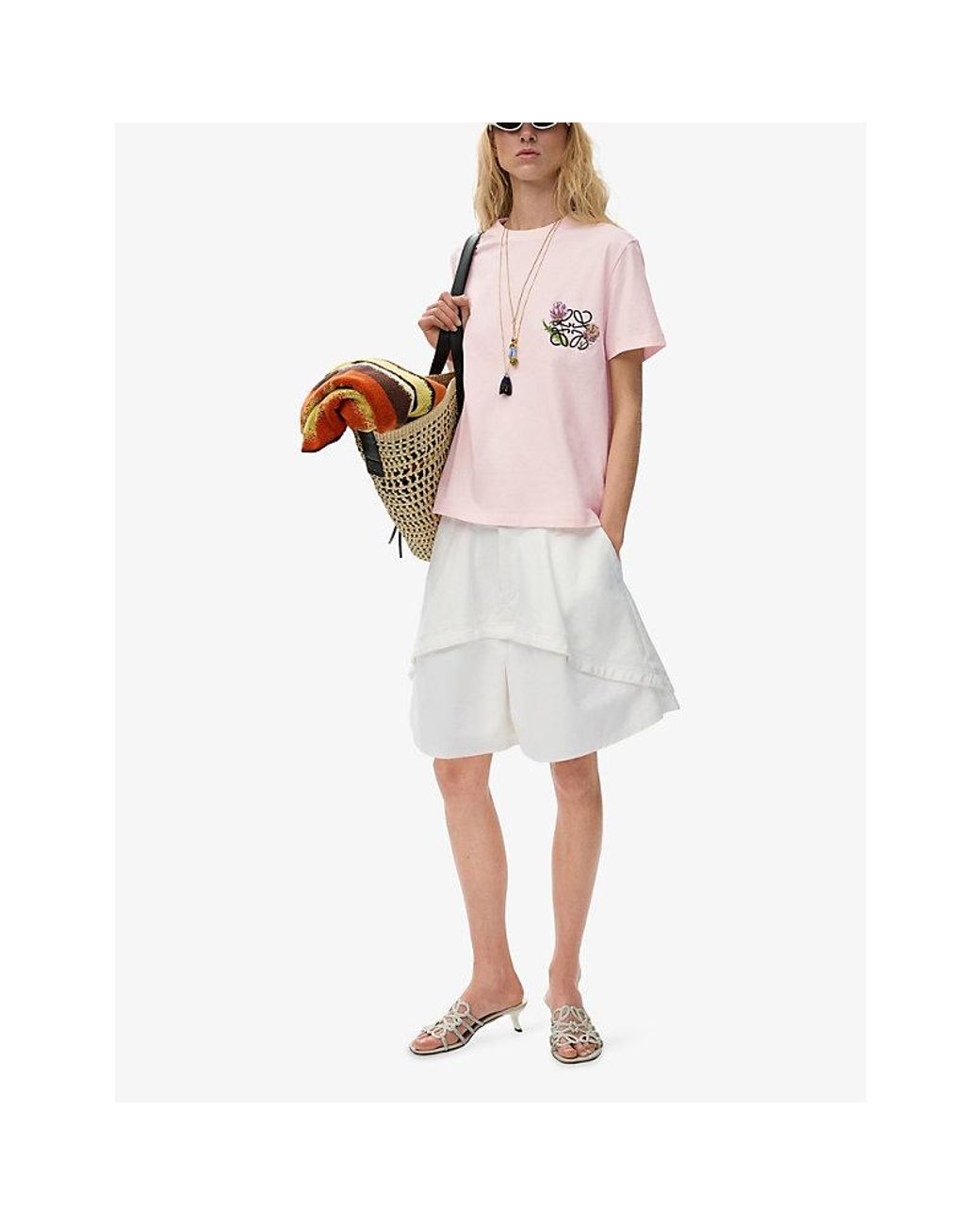 Loewe Pink X Paula's Ibiza Floral Anagram-Embroidered Cotton-Blend T-Shirt