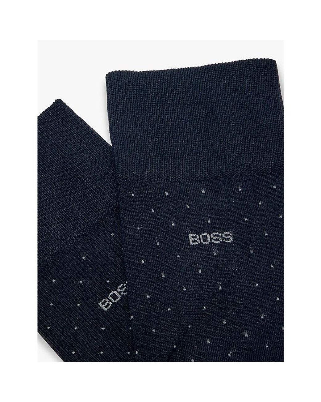 Boss Blue George Dotted-Pattern Cotton-Blend Socks for men