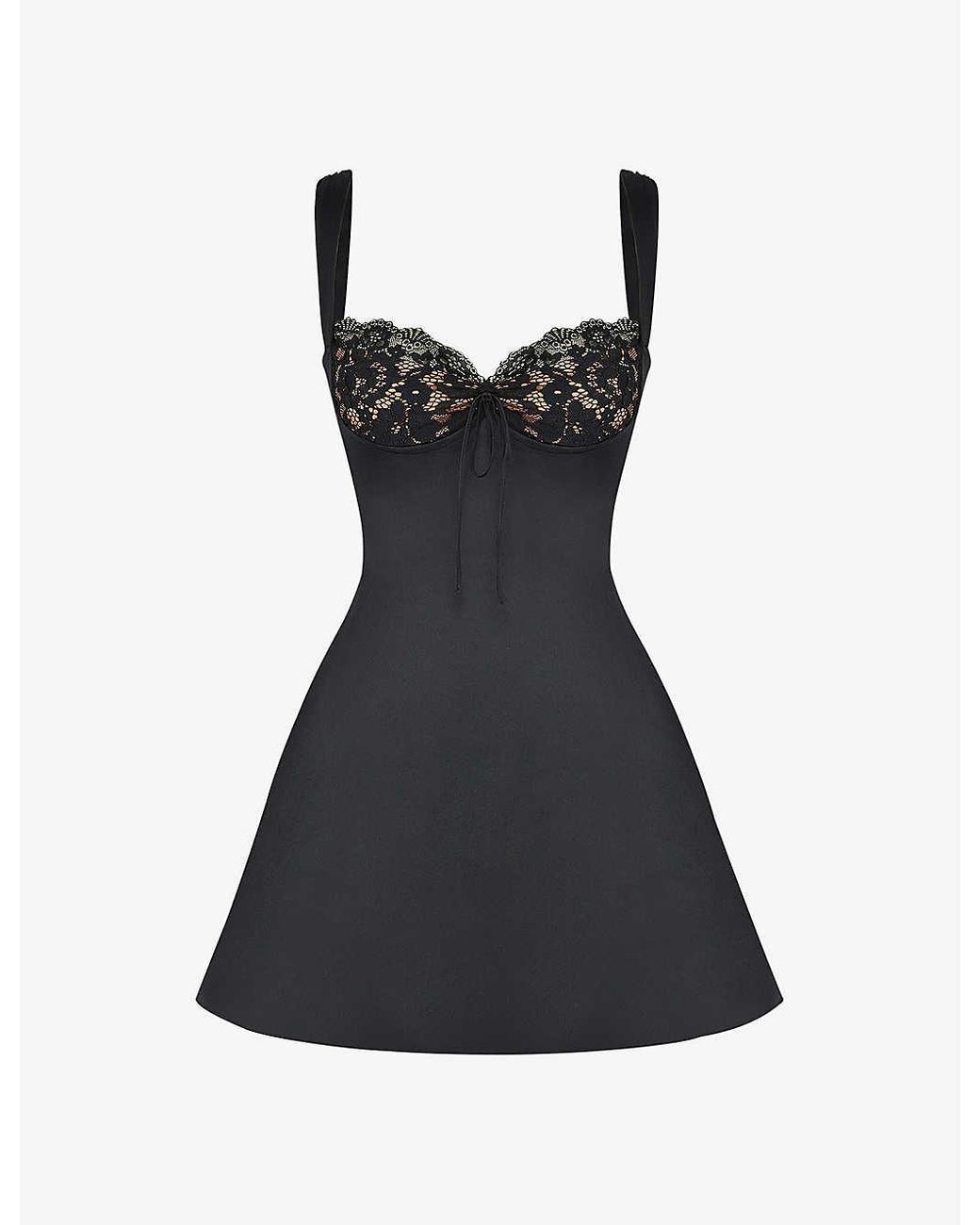House Of Cb Adriana Lace-cup And Satin Mini Dress in Black Lyst UK