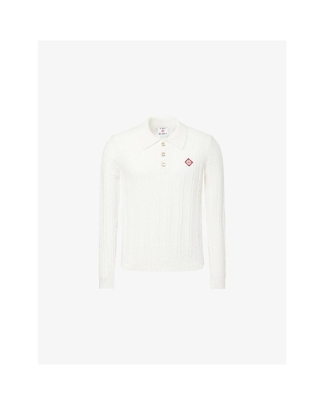 Casablanca White Boucle Long Sleeve Cotton-Blend Polo Shirt for men