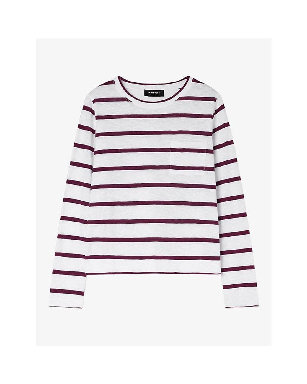 Whistles White Striped Crewneck Long-Sleeve Cotton T-Shirt