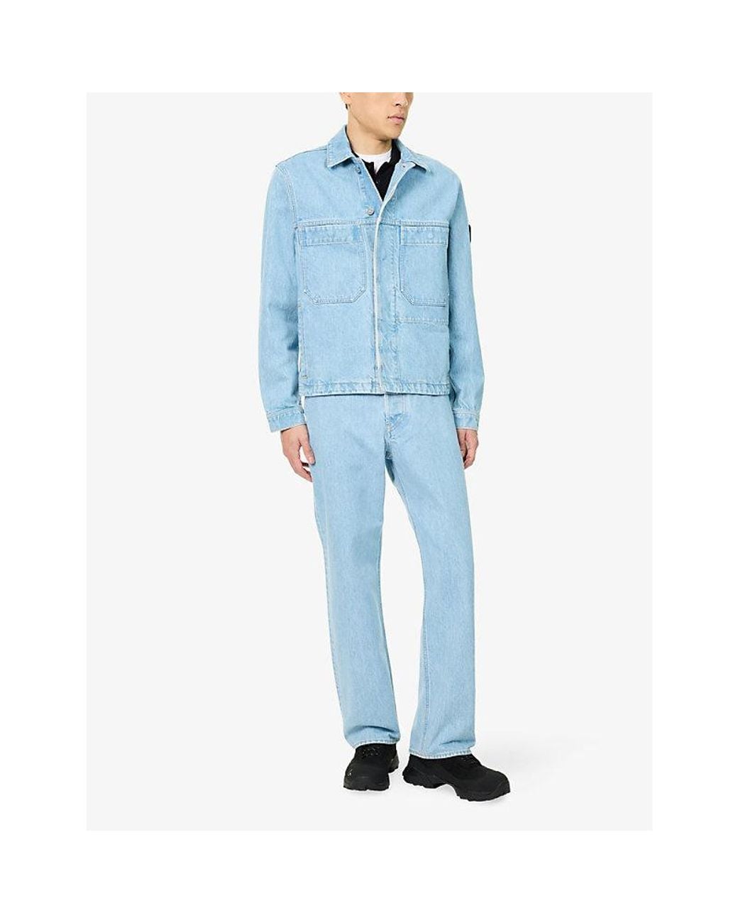 Stone Island Blue Denim Light Wash Cotton Jacket for men