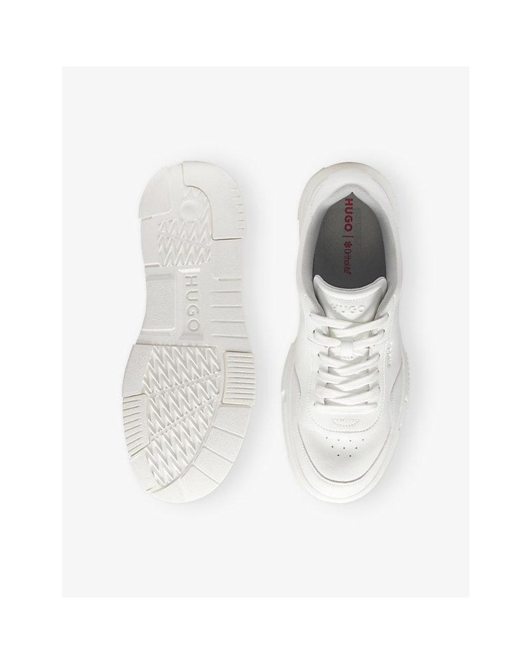 HUGO White Logo-Embossed Leather Trainers for men