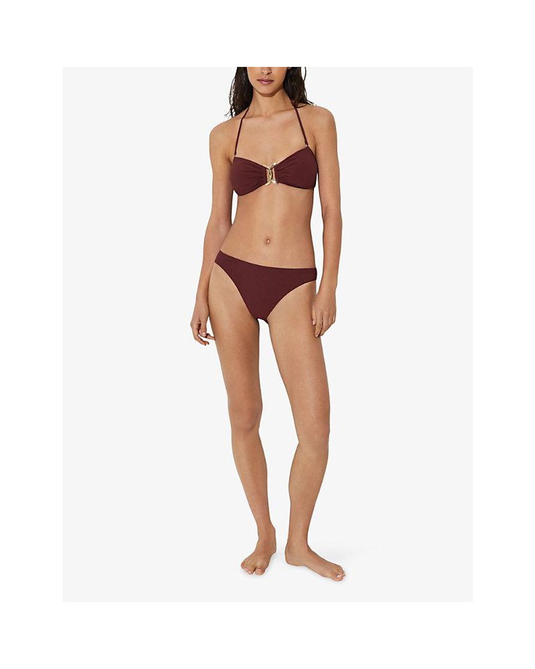 Reiss Purple Johannah Halter-Neck Stretch-Woven Bandeau Bikini Top