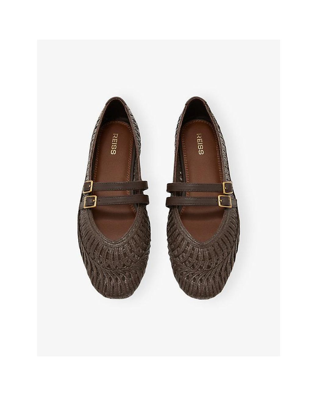 Reiss Black Elizabeth Leather And Raffia Ballet Flats