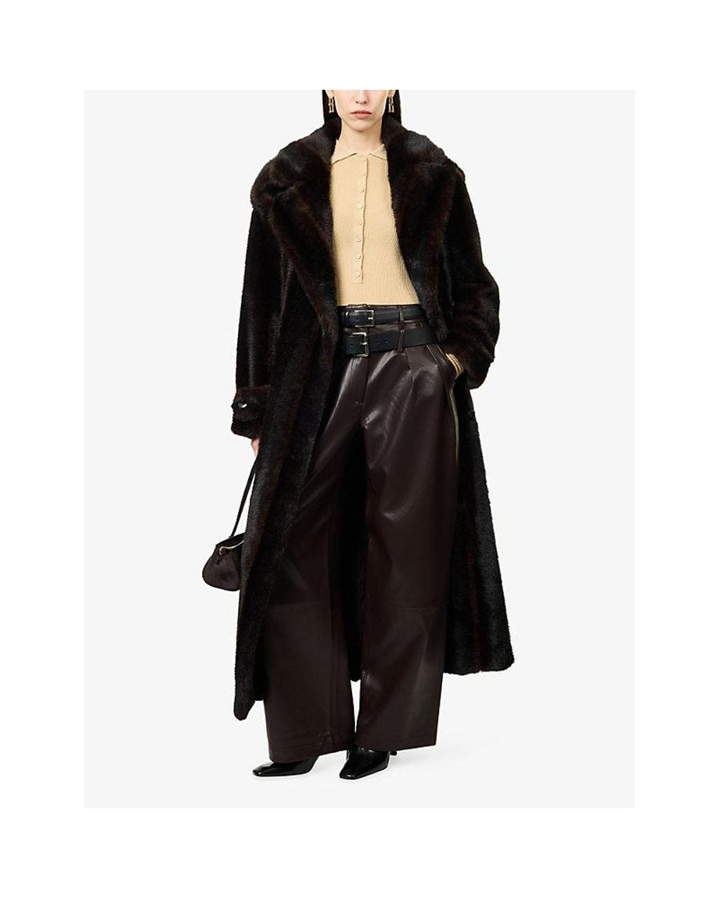 Frankie Shop Black Daph Faux-Fur Trench Coat