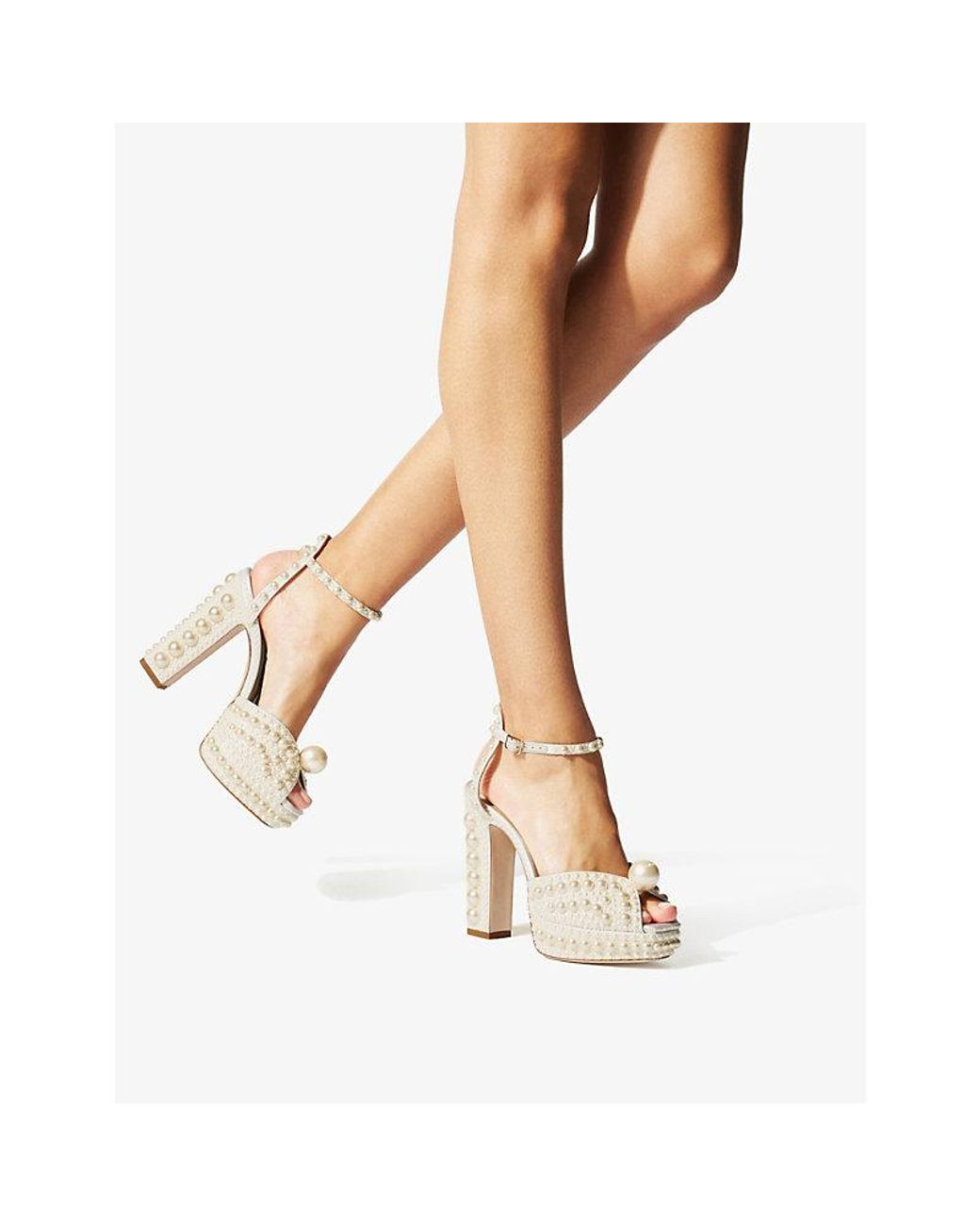 Jimmy Choo Natural Sacaria 120 Pearl-Embellished Satin Platform Sandals
