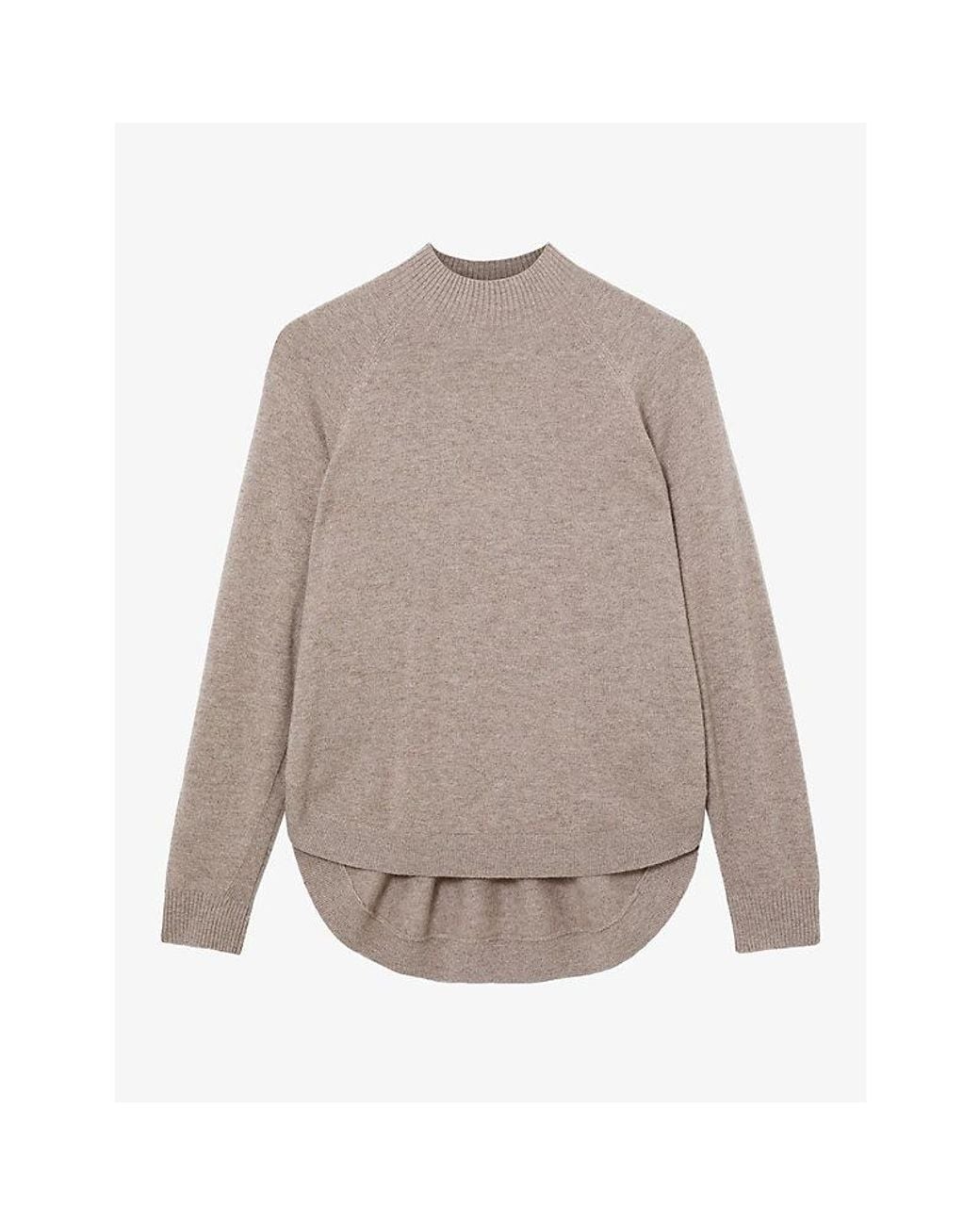 Reiss Gray River Funnel-Neck Wool And Cashmere-Blend Jumper