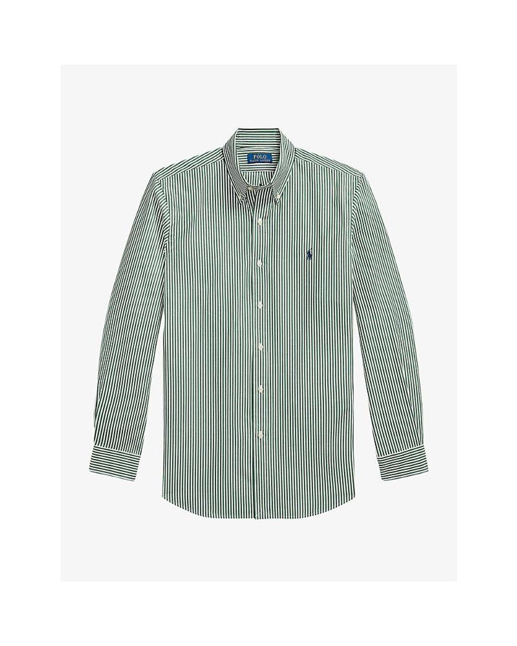 Polo Ralph Lauren Green Stripe Custom-Fit Cotton Shirt for men