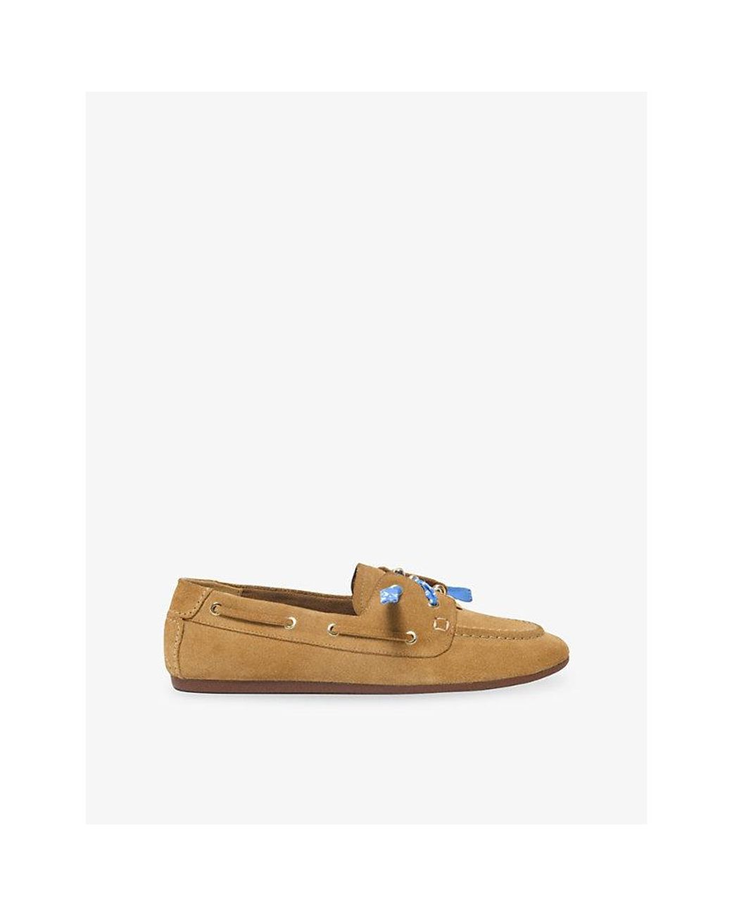 Maje Natural Contrast-Lace Suede Boat Shoes