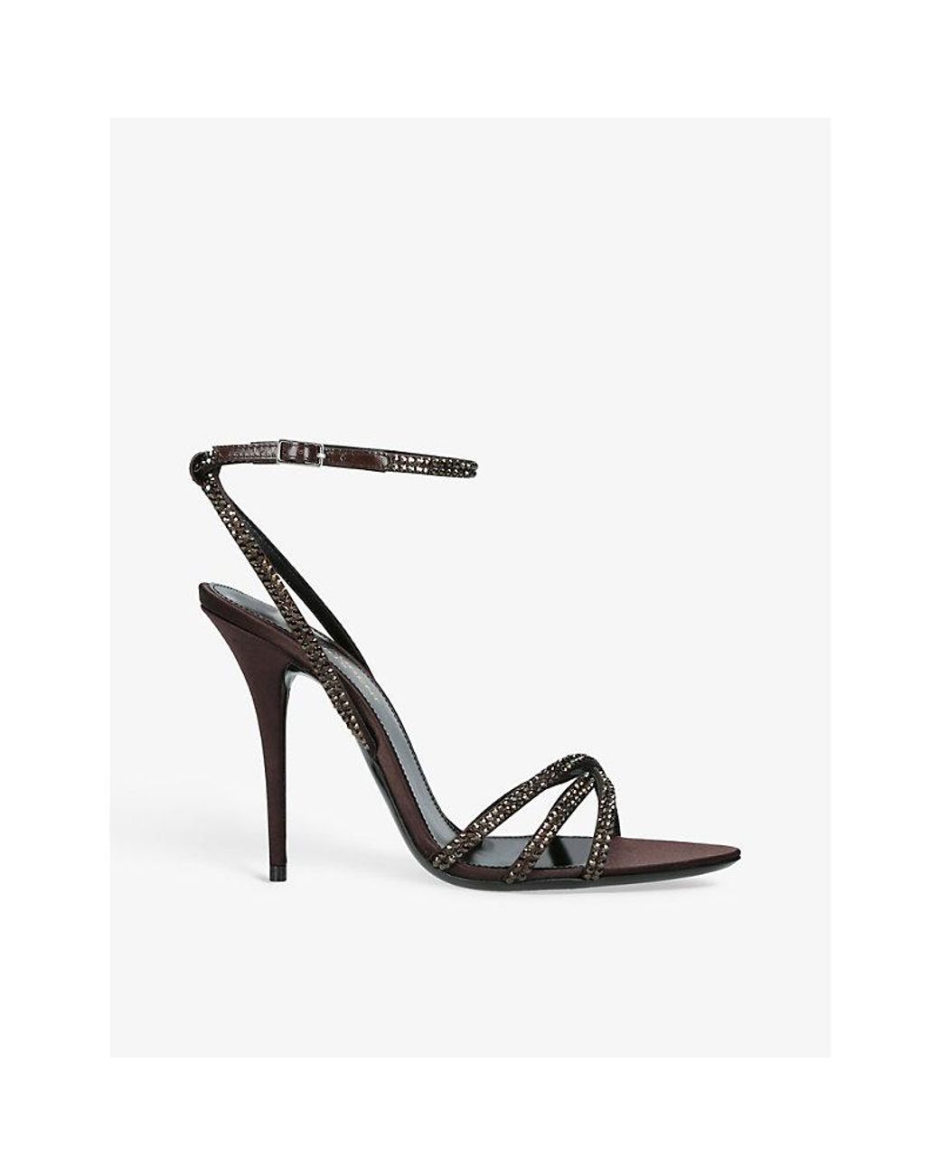 Ava 105 Embellished Satin Sandals in Black - Saint Laurent