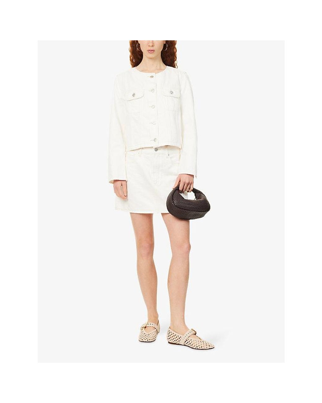 PAIGE White Bobbi Low-Rise Denim Mini Skirt
