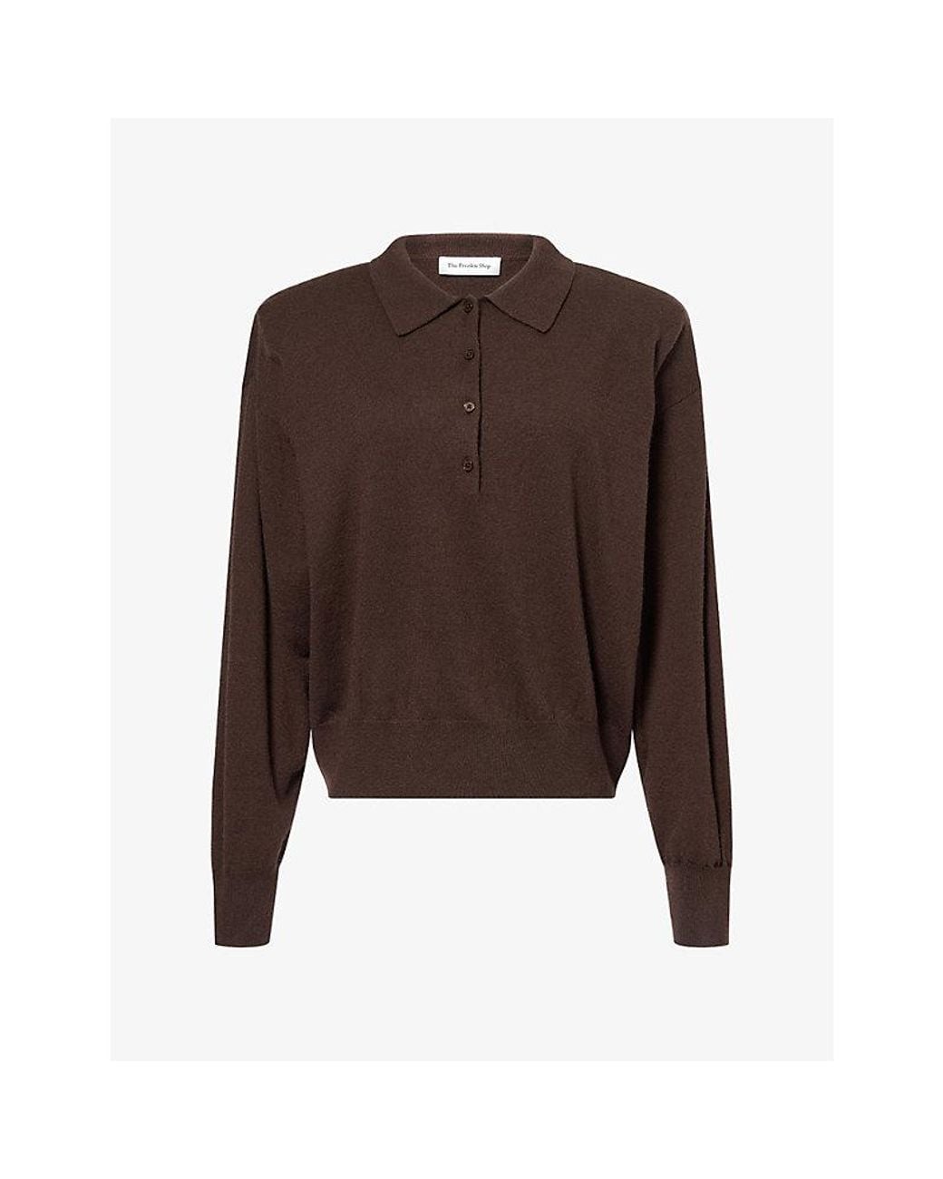 Frankie Shop Brown Croydon Padded-Shoulder Wool-Blend Polo Shirt