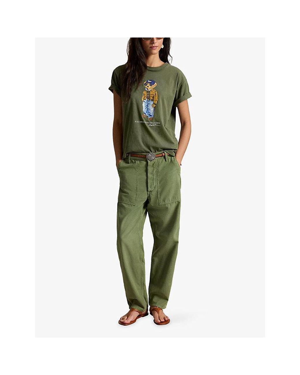 Polo Ralph Lauren Green Polo Bear Print Cotton T-Shirt