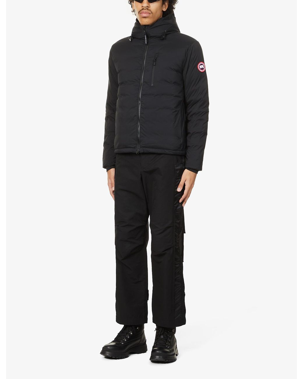 Canada goose lodge hot sale logo-patch shell-down hooded jacket