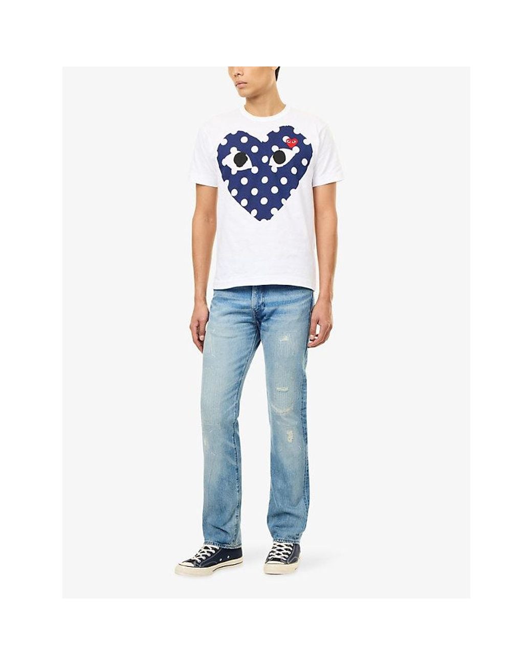 COMME DES GARÇONS PLAY Blue Polka Heart Print Cotton-Jersey T-Shirt for men