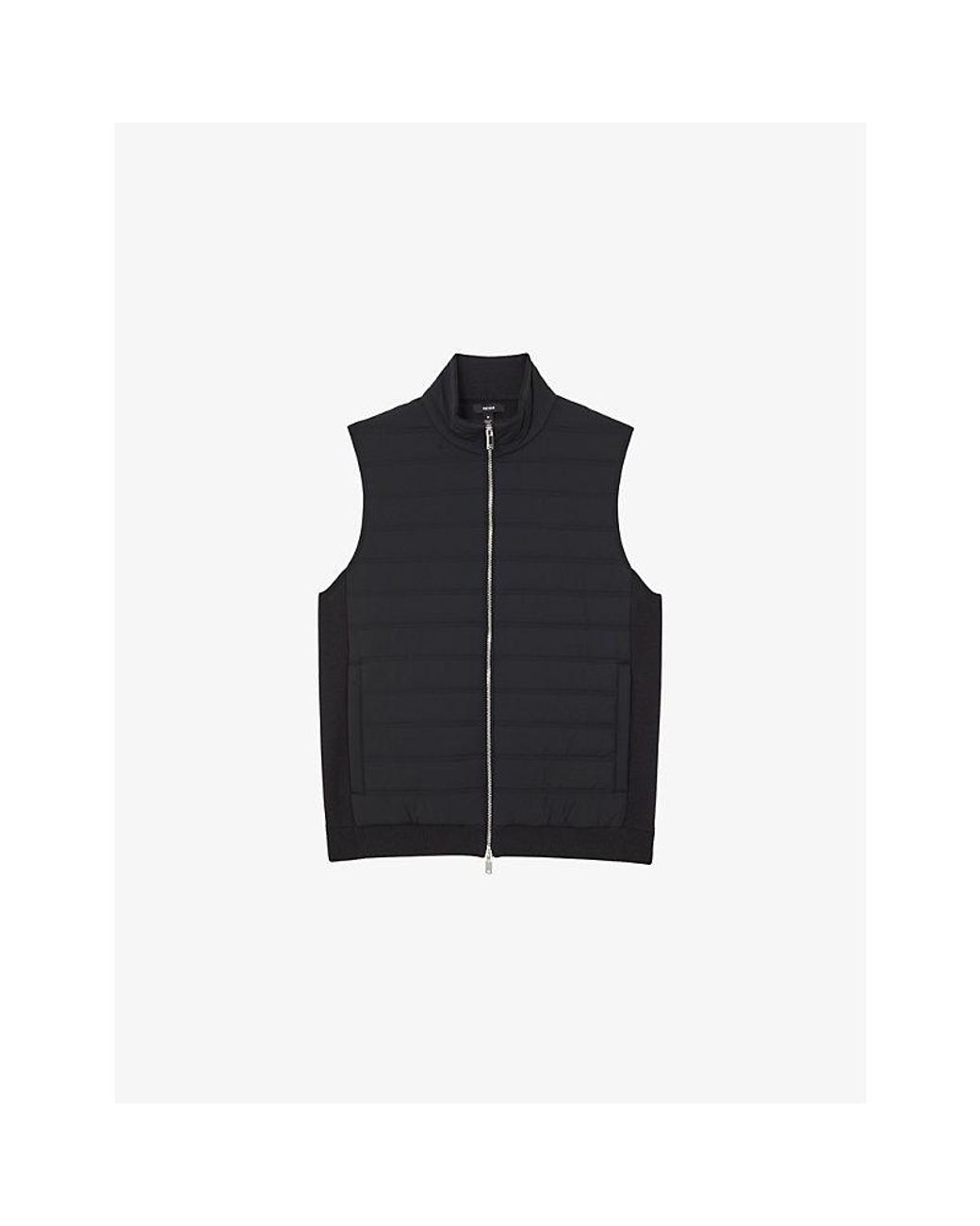 Reiss Black Newford Funnel-Neck Quilted Gilet for men