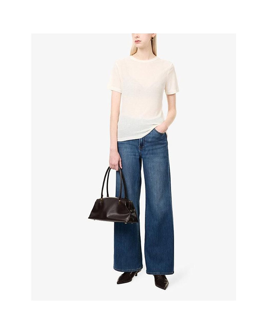 GOOD AMERICAN White The Sheer Rib Woven Turtleneck