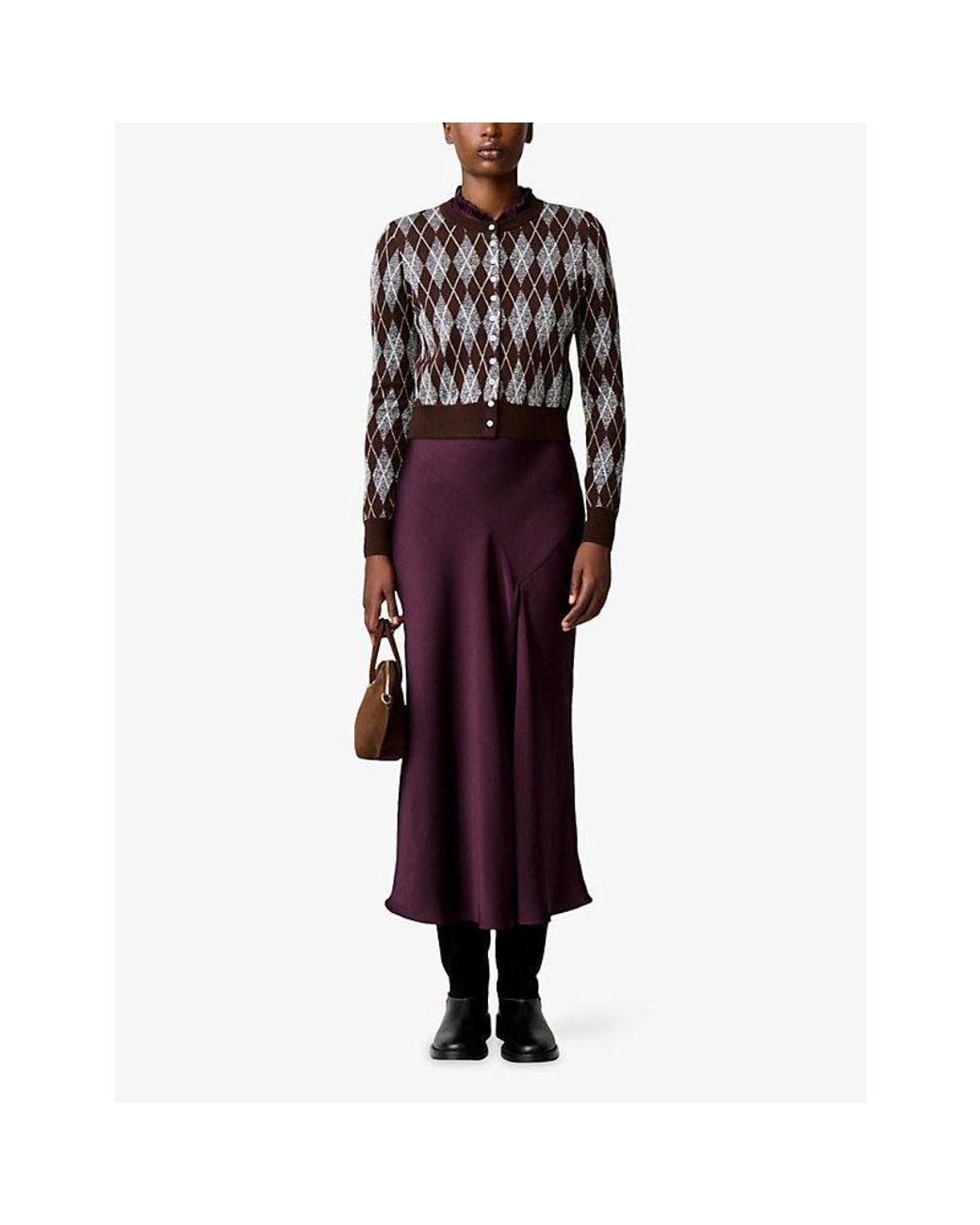 Claudie Pierlot Black Argyle-Pattern Regular-Fit Metallic-Knit Cardigan
