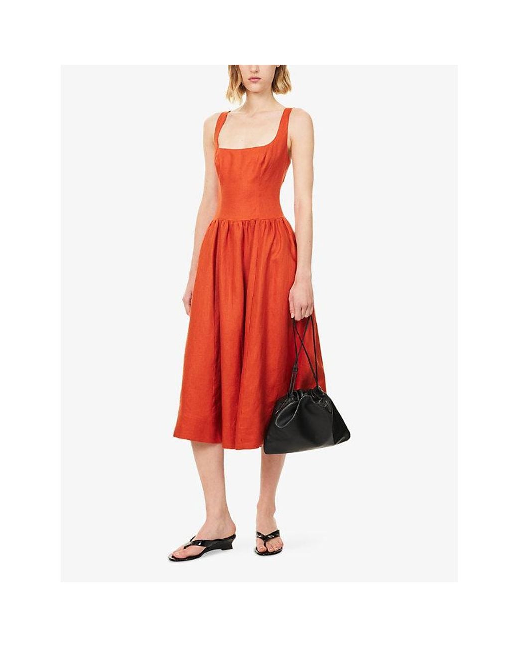 Reformation Red Janu Scoop-Neck Linen Midi Dress