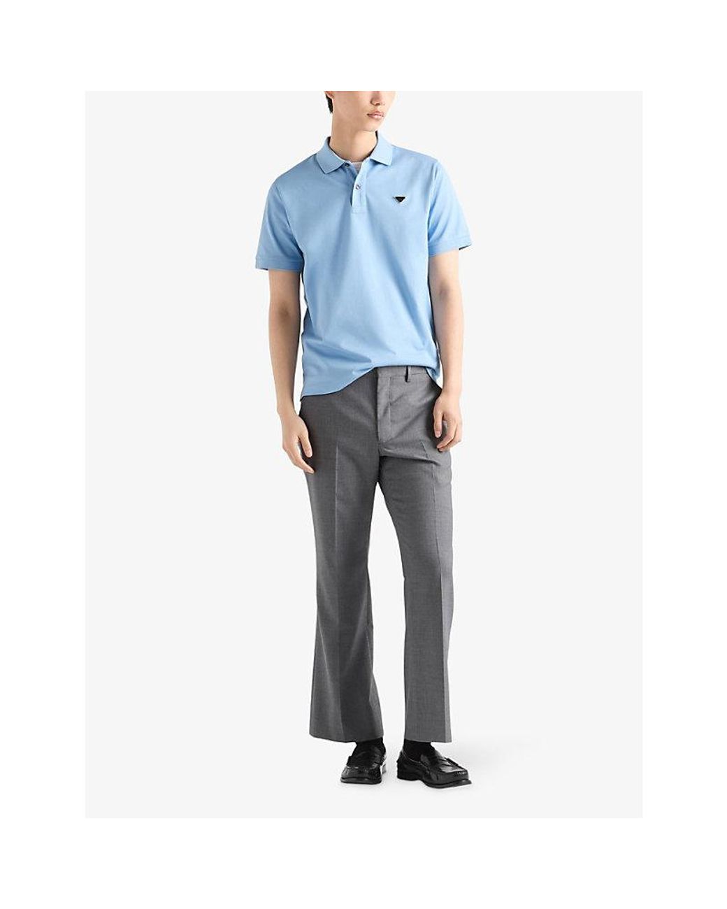 Prada Blue Triangle-Logo Cotton-Piqué Polo Shirt for men