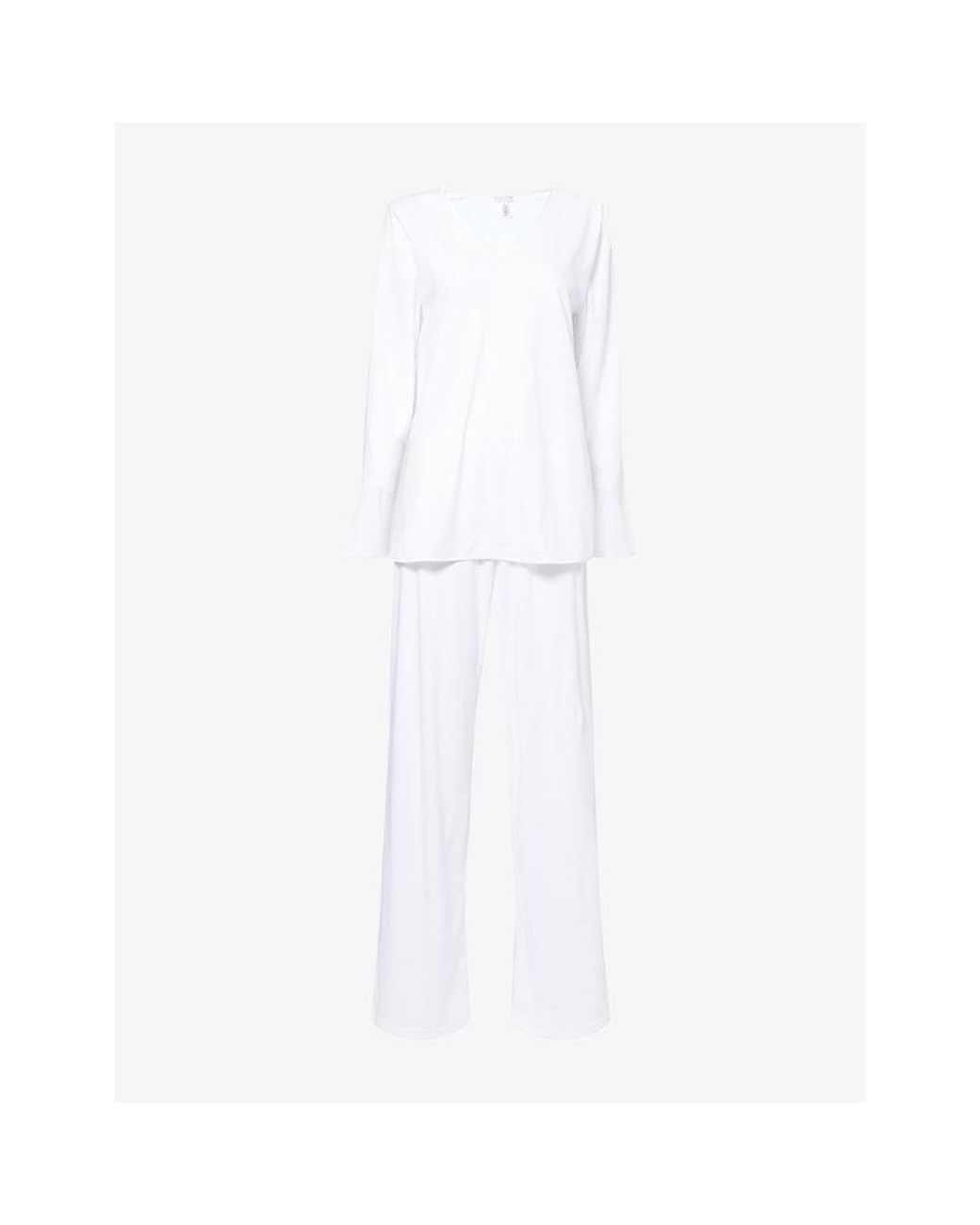 Hanro White Long-Sleeves Straight-Leg Cotton-Jersey Pyjama Set