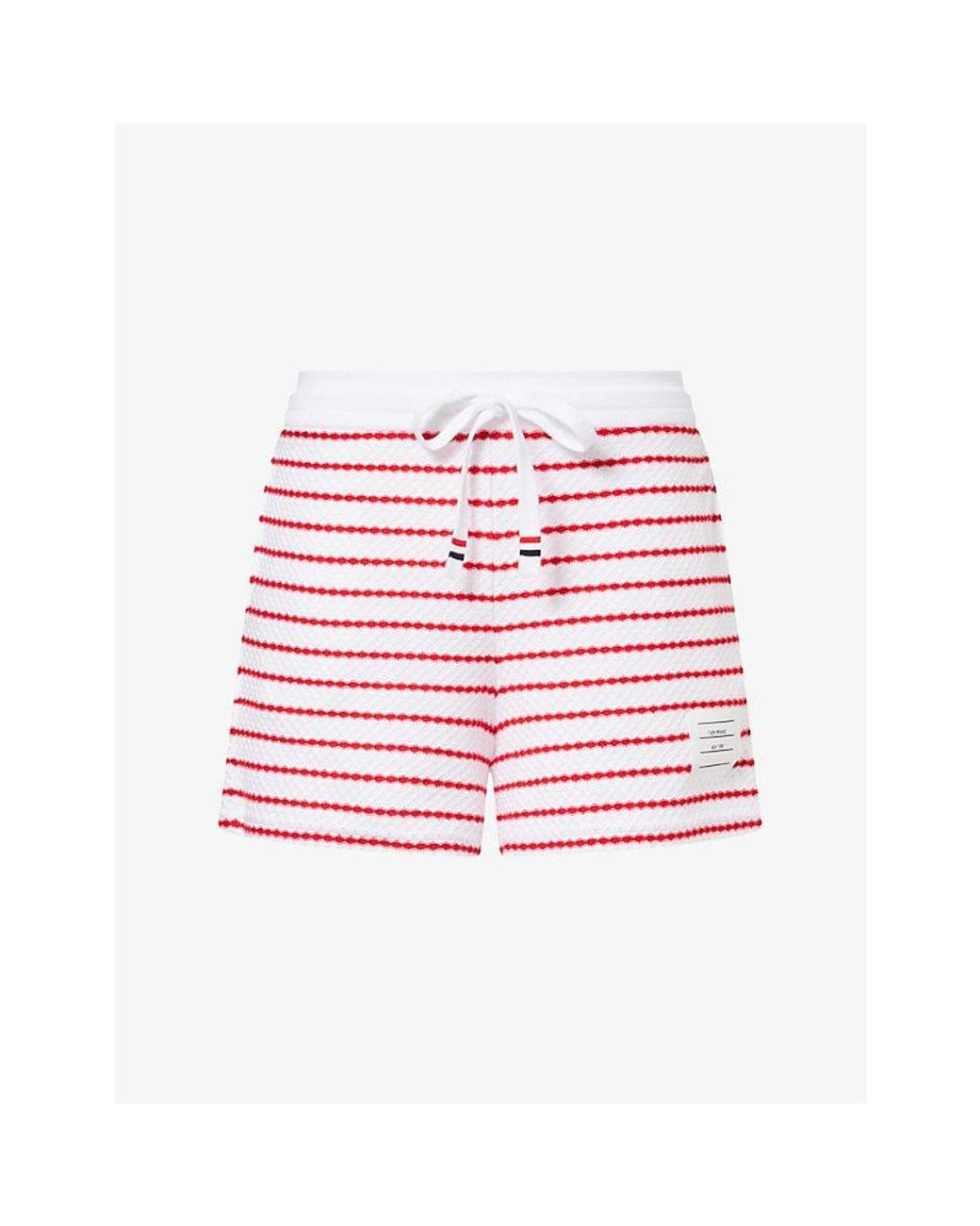 Thom Browne Red Striped Knitted Cotton Shorts
