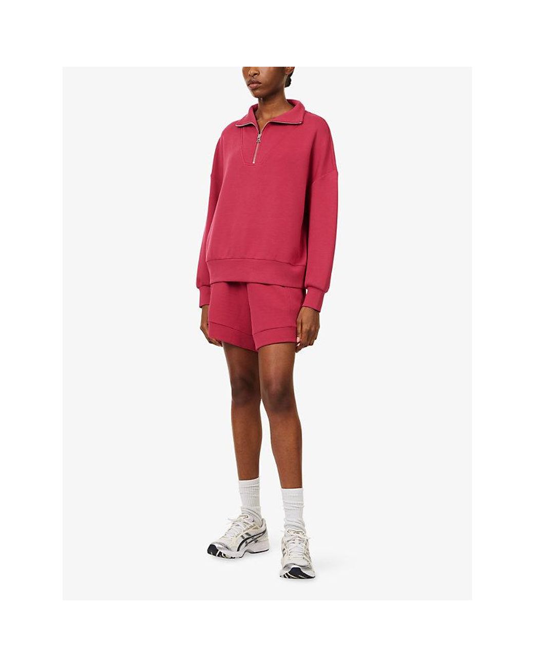 Varley Pink Hawley Half-Zip Stretch-Woven Sweatshirt