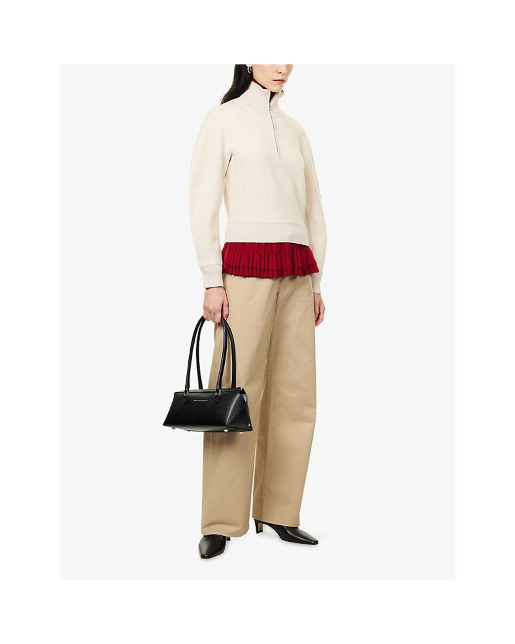 Ashlyn Natural Ash Half-Zip Wool-Blend Jumper