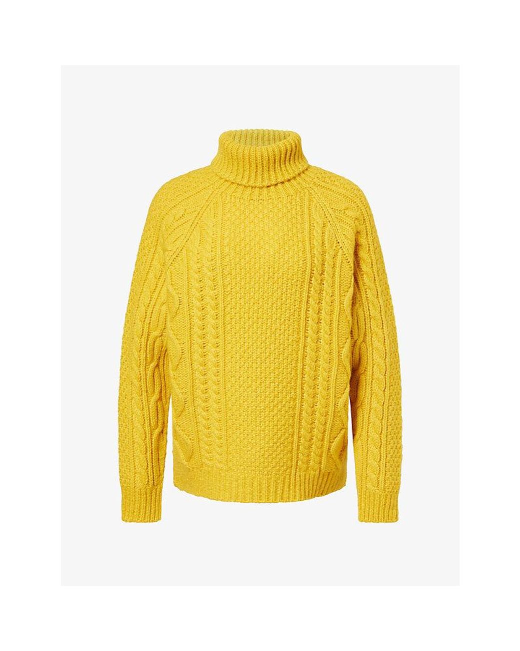 Weekend by Maxmara Yellow Aran-Knit Relaxed-Fit Wool-Blend Jumper