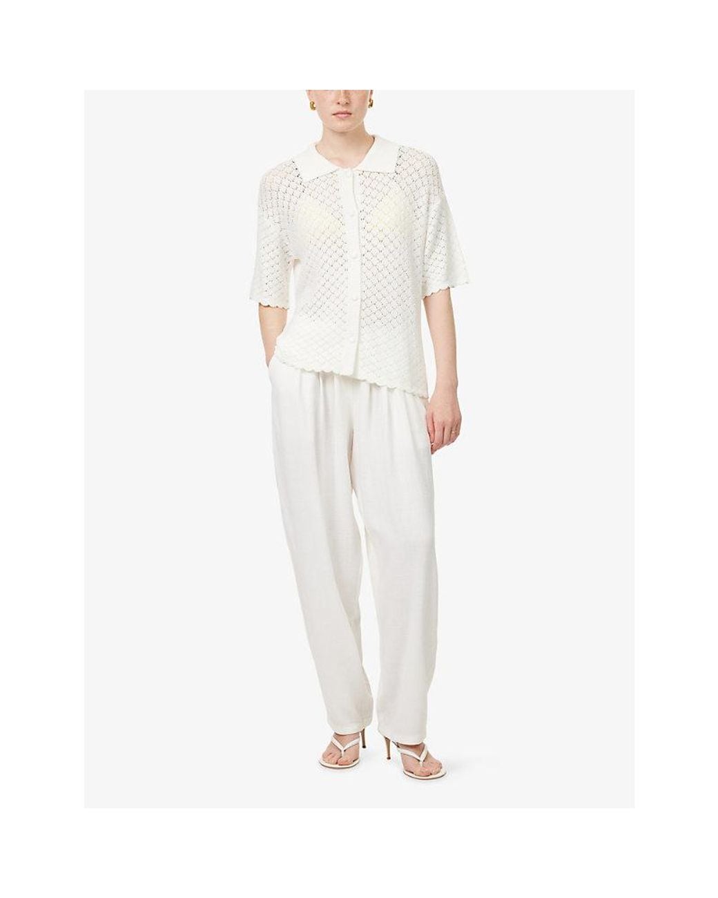 4th & Reckless White Neev Short-Sleeve Crochet-Knit Shirt