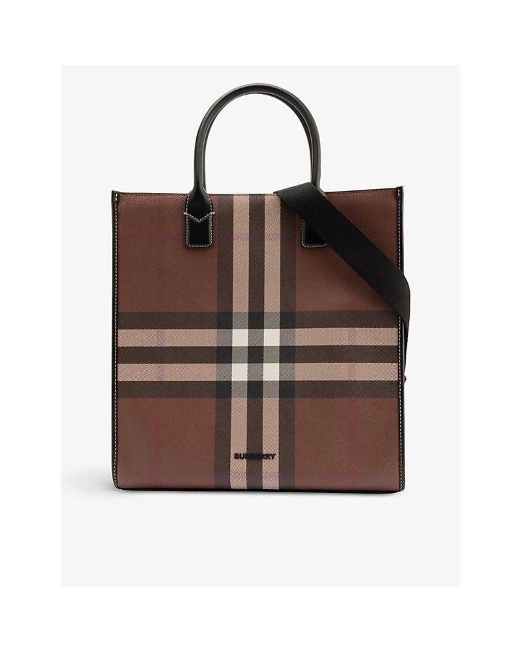 Check-print Coated-canvas Tote Bag in Brown for Men | Lyst