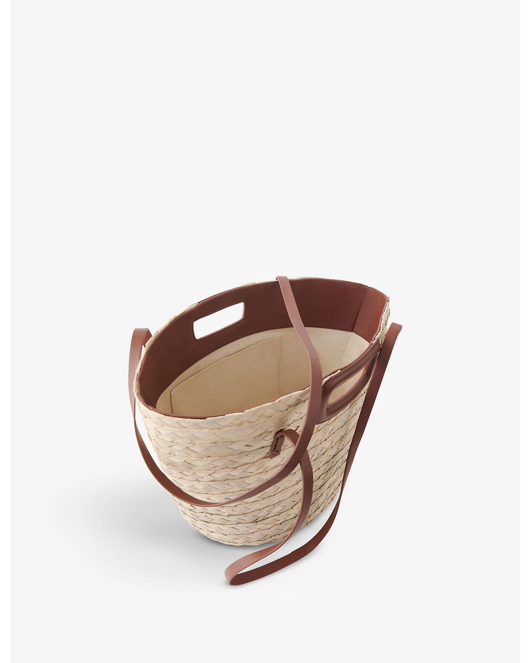Maje Logo print Palm woven Basket Bag in Brown Lyst