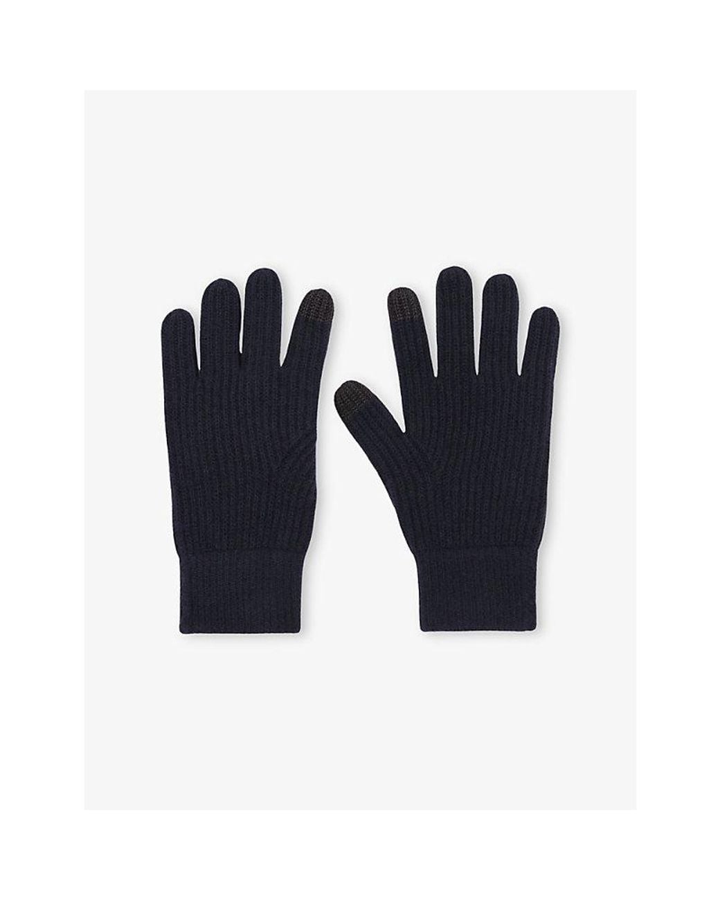 Reiss Blue Lawson Ribbed Merino-Wool Gloves for men