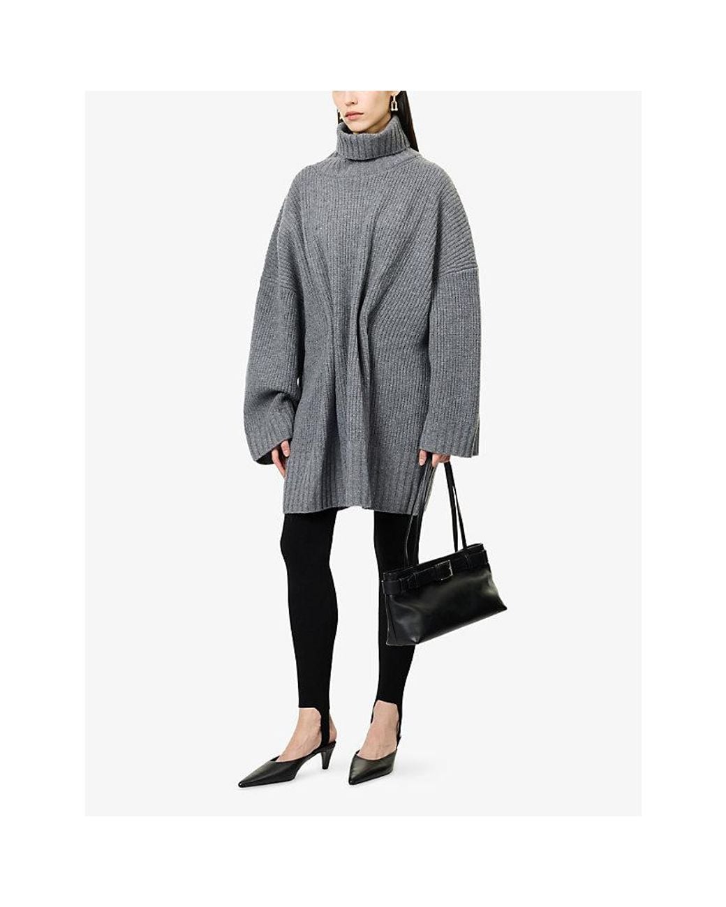 Frankie Shop Gray Alira Brooch Wool Knit Dress