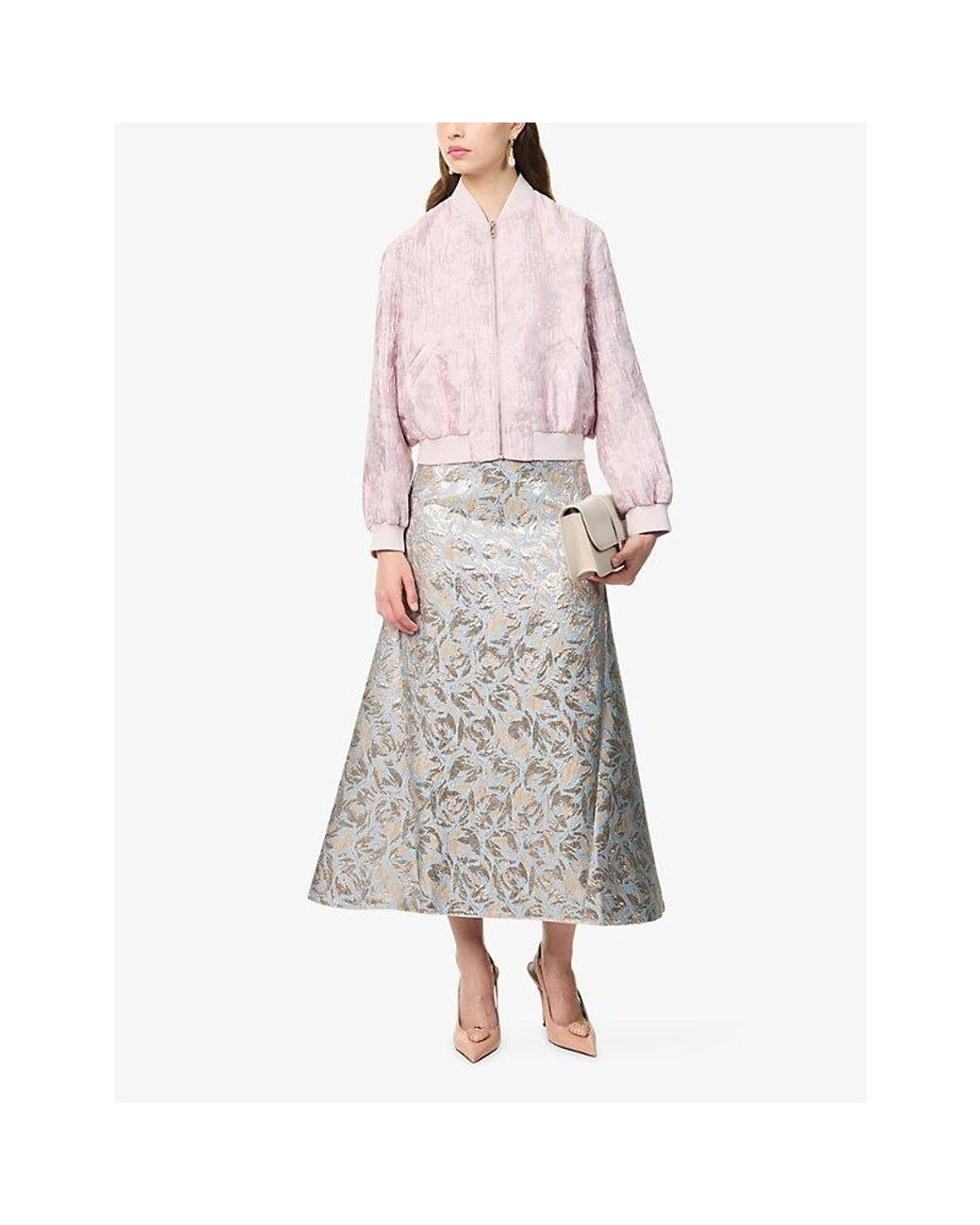 Huishan Zhang Gray Vicky Floral Jacquard Midi Skirt