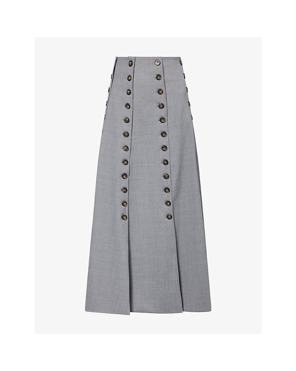 A.W.A.K.E. MODE Gray Multi-Panel Button Woven Maxi Skirt
