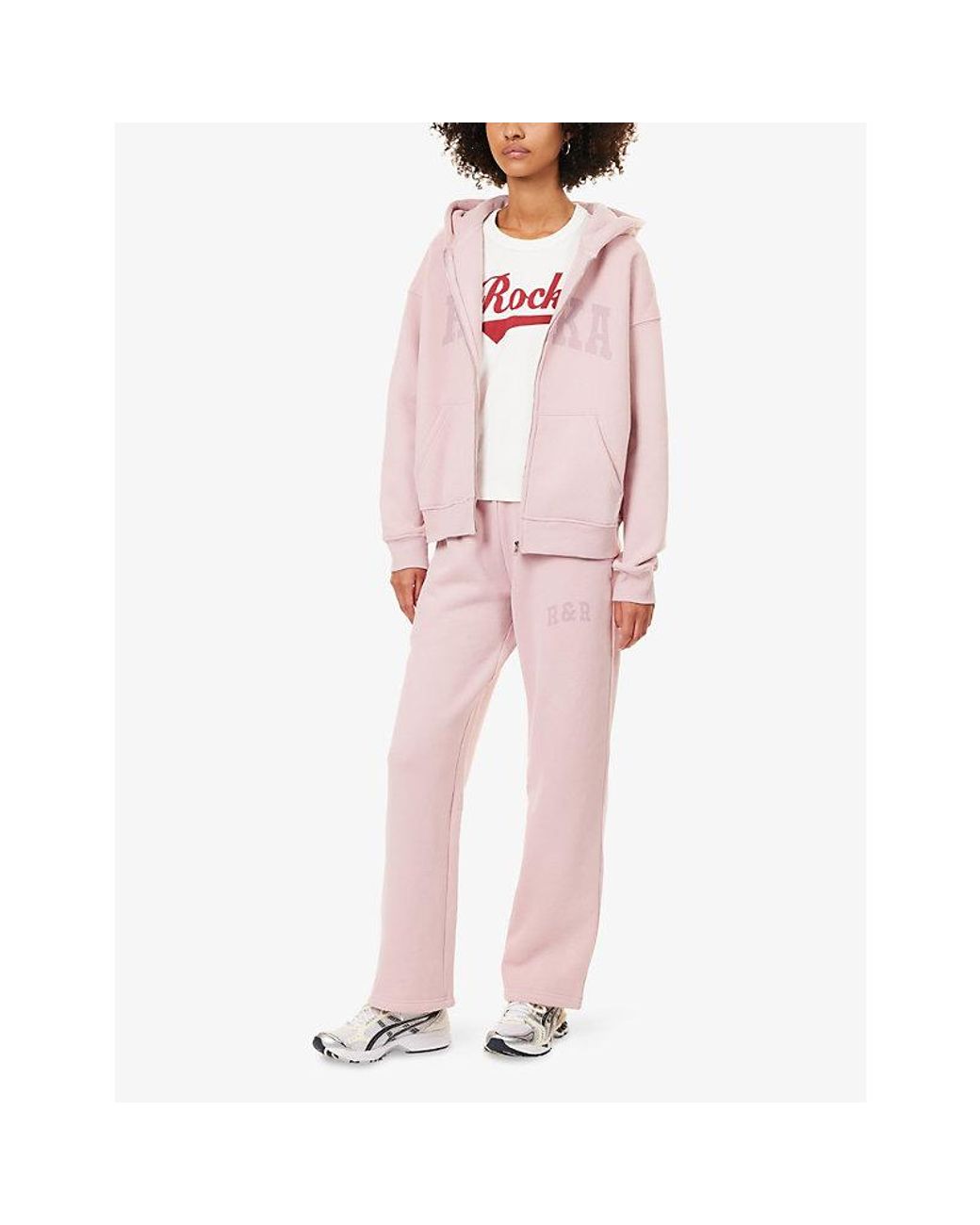 Ru & Rocka Pink Varsity Logo-Print Jersey Jogging Bottoms