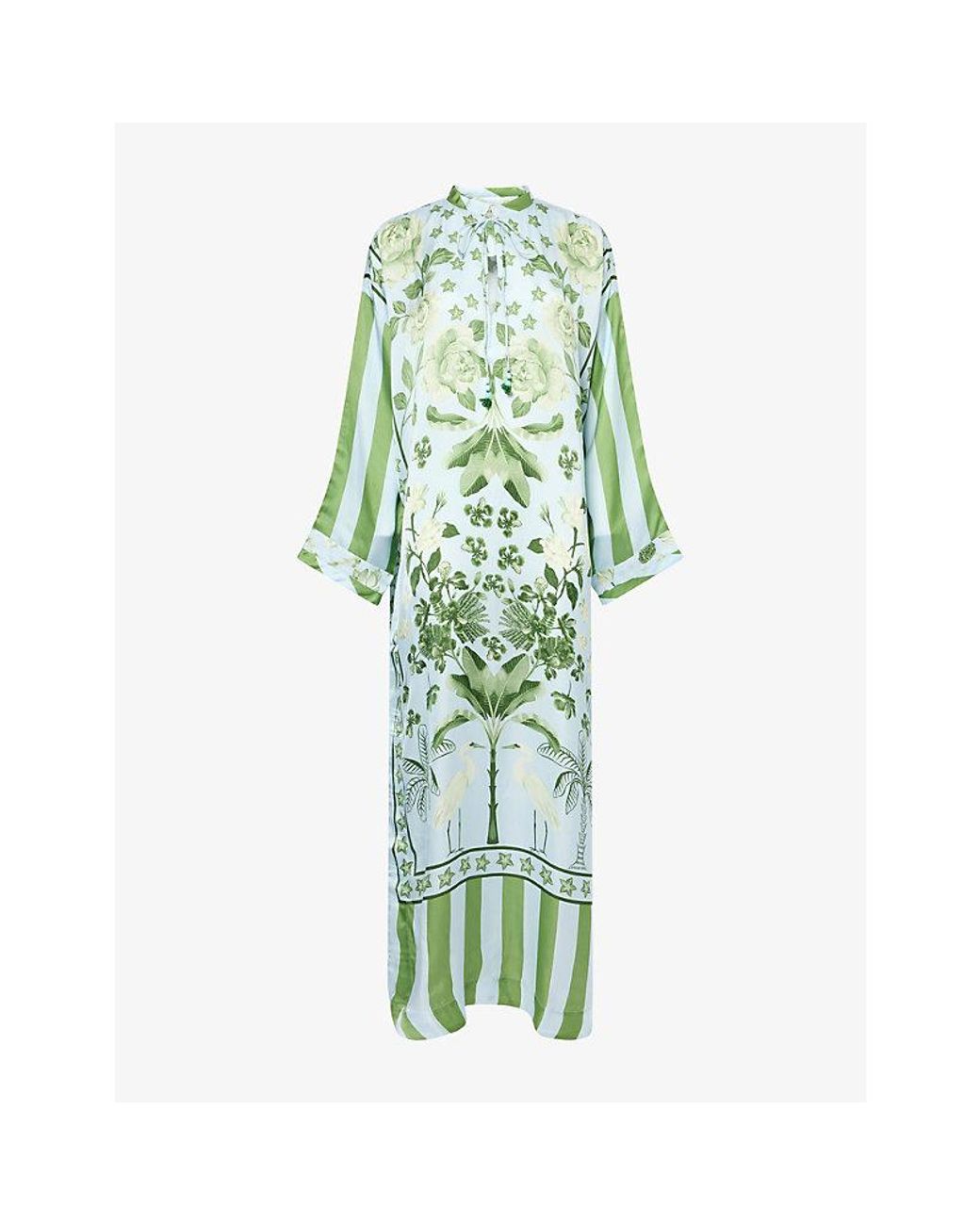 VERANDAH Green Silk Kaftan Maxi Dress