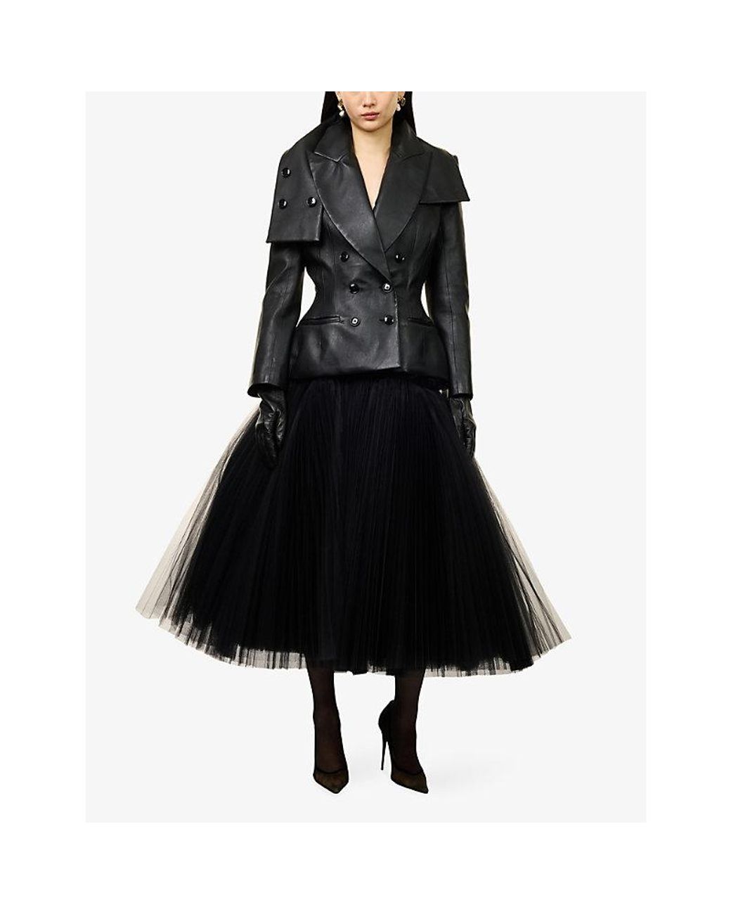 MATIERES FECALES Black Brigitte Double-Breasted Leather Blazer